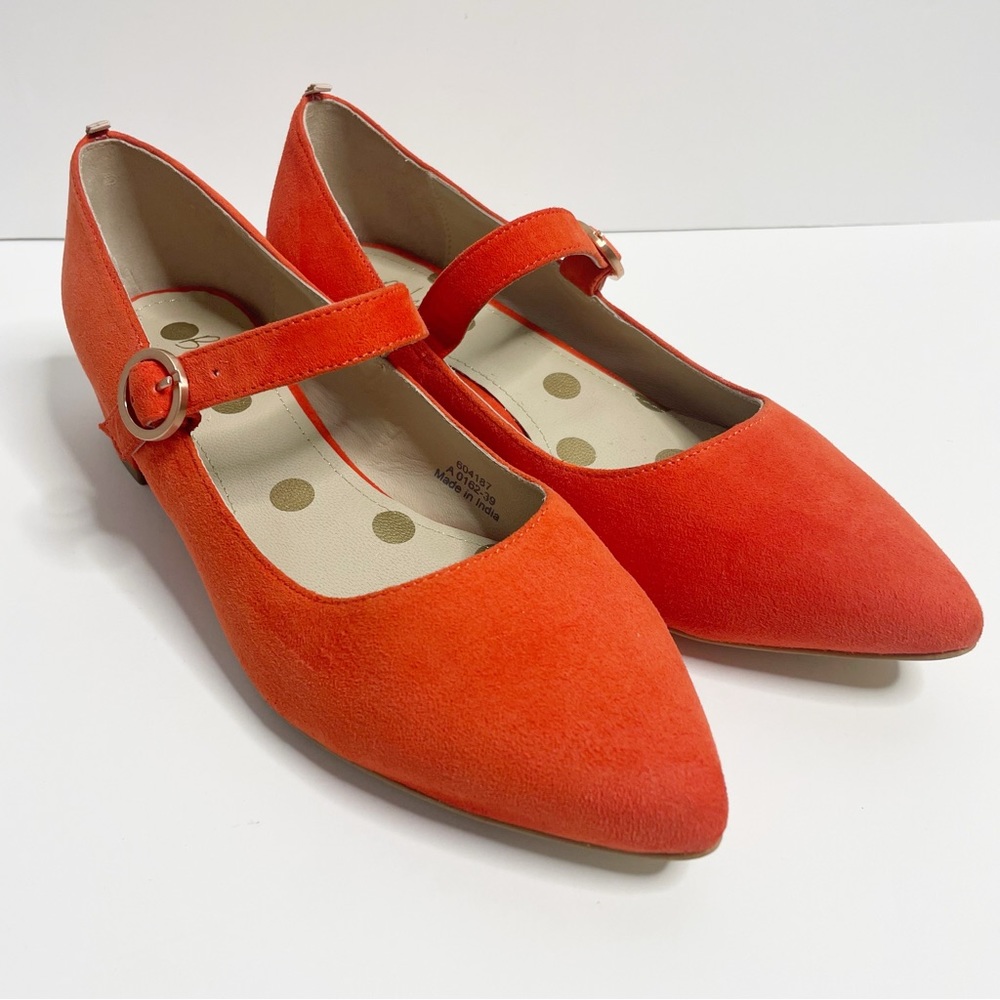Boden Rosabel Red Pop Suede Mary Jane Court Shoes Heels Size 8 (39)